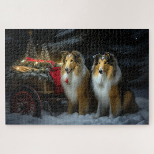 Rauhhaar Collie Schneebedeckter Schlitten Weihnach