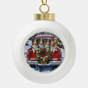 Rauhhaar Collie Weihnachten Roter LKW Urlaub Keramik Kugel-Ornament