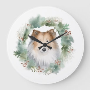 Rauhhaar Collie Weihnachts-Kranz Festiver Hund Große Wanduhr