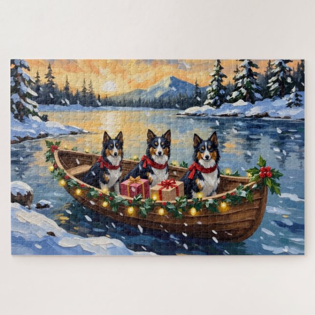 Rauhhaar Collie Weihnachtsboot Urlaub (Horizontal)