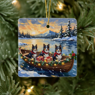 Rauhhaar Collie Weihnachtsboot Urlaub Keramikornament