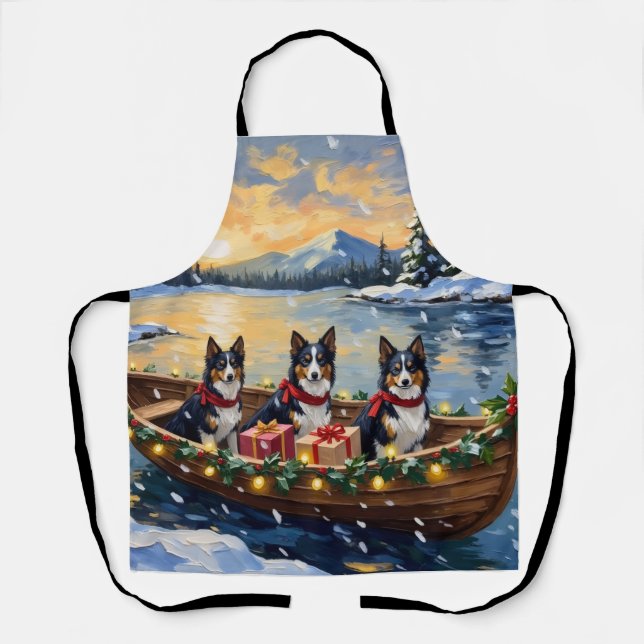 Rauhhaar Collie Weihnachtsboot Urlaub Schürze (Vorderseite)