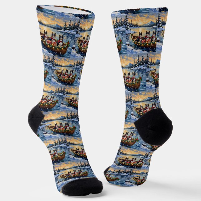 Rauhhaar Collie Weihnachtsboot Urlaub Socken (Gewinkelt)