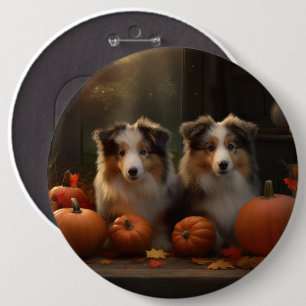 Rauhhaar Collie Welpe Herbstfreude Kürbis  Button