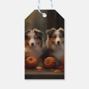 Rauhhaar Collie Welpe Herbstfreude Kürbis Geschenkanhänger