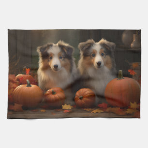 Rauhhaar Collie Welpe Herbstfreude Kürbis Geschirrtuch