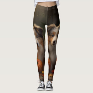 Rauhhaar Collie Welpe Herbstfreude Kürbis Leggings
