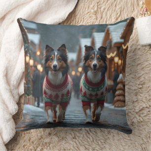 Rauhhaar Collies Hunde Weihnachten Schnee Feiertag Kissen