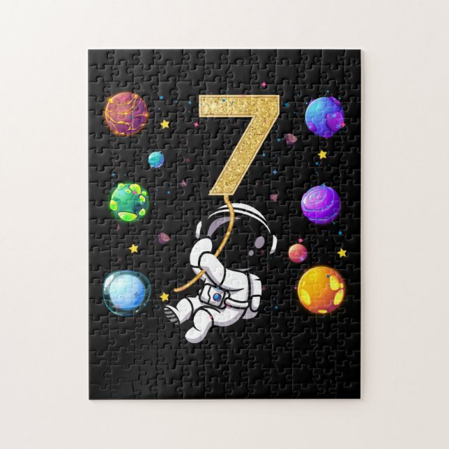 Raum 7 Jahre alt 7. Geburtstag Planeten Astronaut (Vertikal)