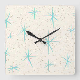 Raum-Alters-Türkis-Sternexplosion-Acrylwand-Uhr Quadratische Wanduhr