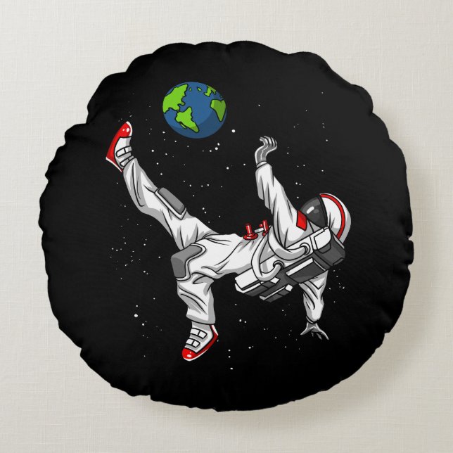 Raum-Astronauten-Fußball-Fußball kosmisch Rundes Kissen (Vorderseite)