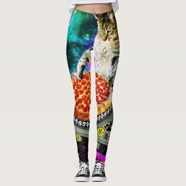 Raum-DJ-Katzenpizza Leggings (Vorderseite)