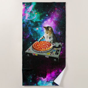 Raum-DJ-Katzenpizza Strandtuch