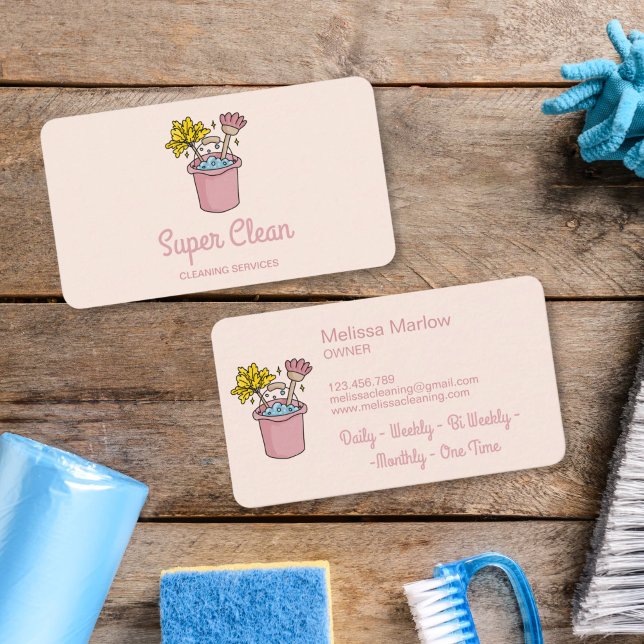 Raum für niedliche Reinigung der Doodle House-Logo Visitenkarte (cute doodle whimsical cleaning tools)