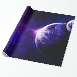Raum-Galaxie-Planeten-Sterne in den lila blauen Geschenkpapier
