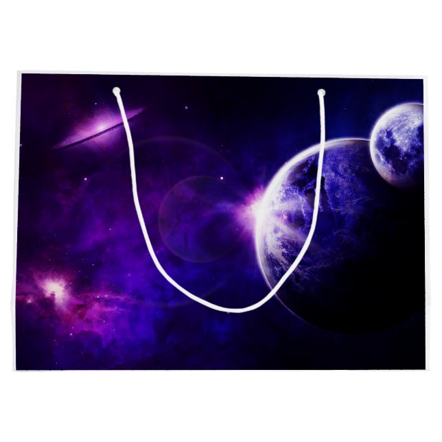Raum-Galaxie-Planeten-Sterne in den lila blauen Große Geschenktüte (Rückseite)
