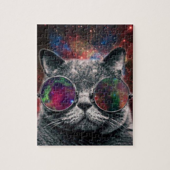 Raum-Katzen-tragende Schutzbrillen vor der Galaxie (Vertikal)
