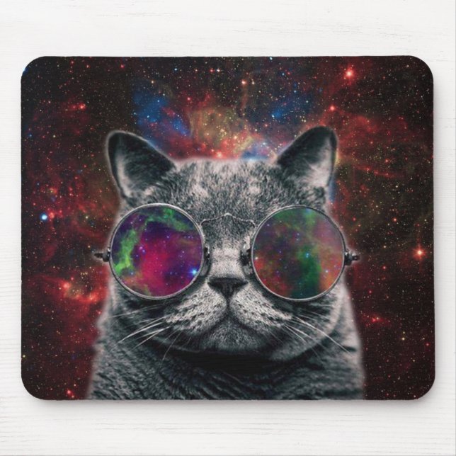 Raum-Katzen-tragende Schutzbrillen vor der Galaxie Mousepad (Vorne)