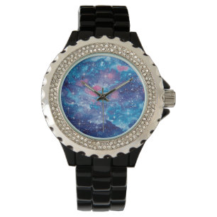 Raum-Kunst-Aquarell-Galaxie Armbanduhr