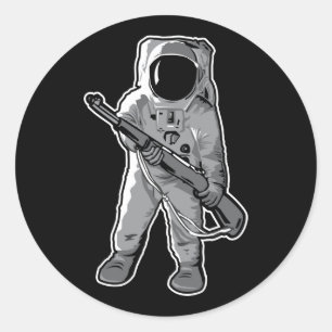 Raum-Marinesoldat - Astronaut mit einem Gewehr Runder Aufkleber