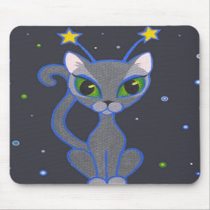 "Raum-Miezekatze" Schwarzes mousepad