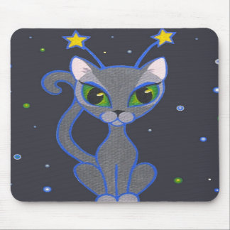 "Raum-Miezekatze" Schwarzes mousepad