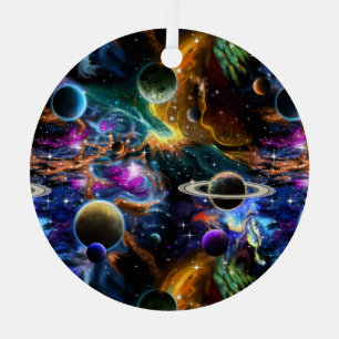 Raum-Nebelfleck und Planeten Ornament Aus Metall