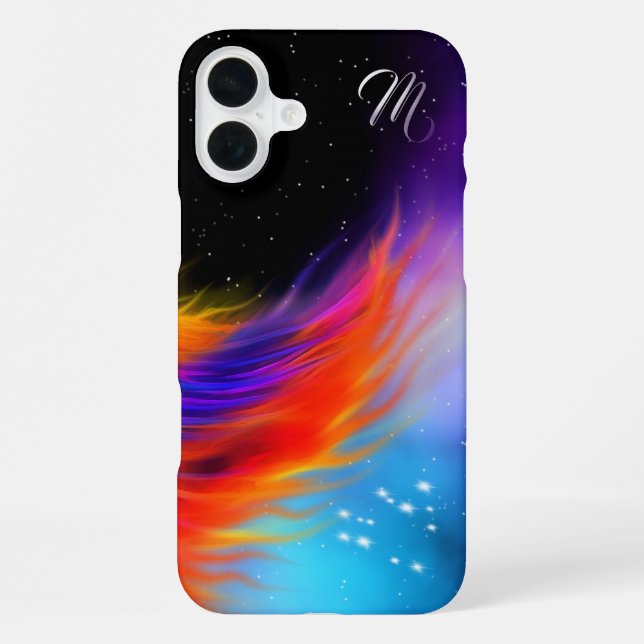 Raum-Phönix-Flügel-Monogramm iPhone 16 Plus Hülle (Rückseite)