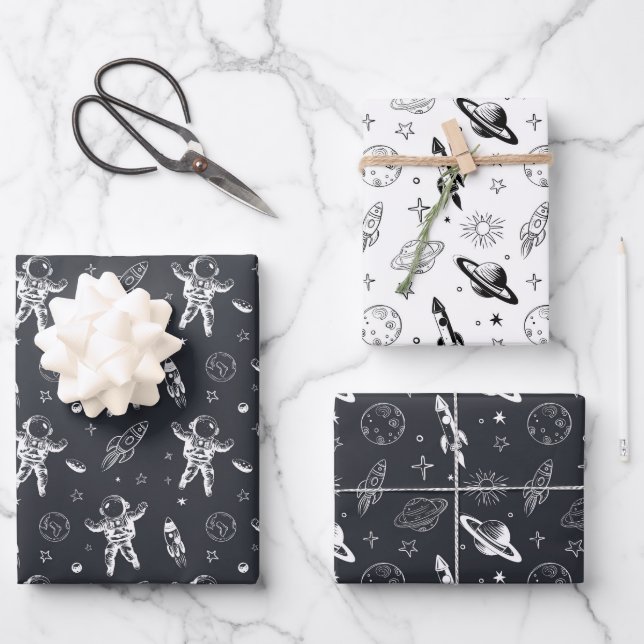 Raum und Planet Galaxie Geschenkpapier Set (Vorderseite)