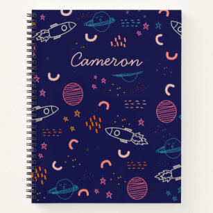 Raum und Planeten Doodle in Blue Personalisiert Notizbuch