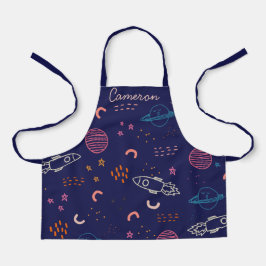 Raum und Planeten Doodle in Blue Personalisiert Schürze