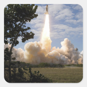 Raumfähre Atlantis hebt 19 weg Quadratischer Aufkleber