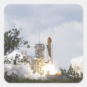 Raumfähre Atlantis hebt 3 weg Quadratischer Aufkleber
