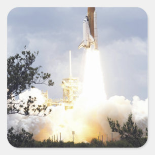 Raumfähre Atlantis hebt 4 weg Quadratischer Aufkleber
