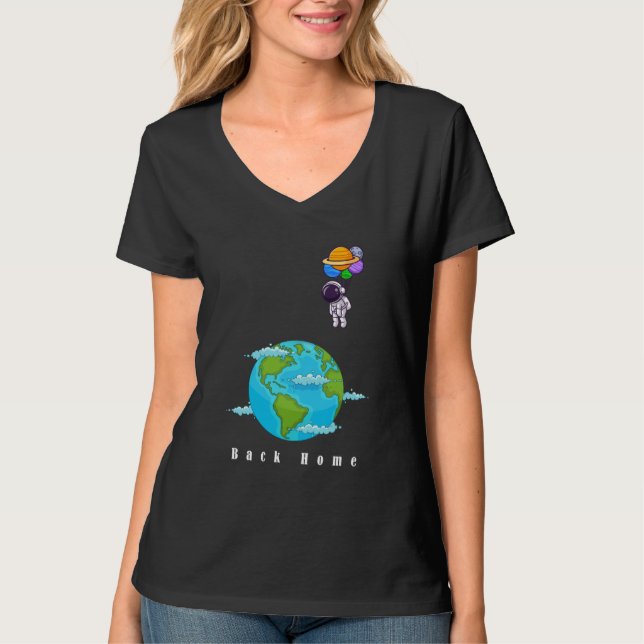 Raumfahrer mit Balloons, die Erde landen T-Shirt (Vorderseite)