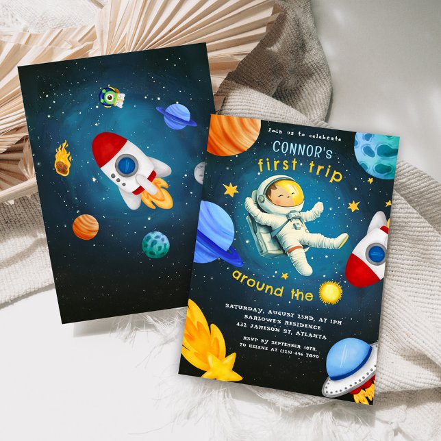 Raumfahrtflugzeug-Raketenschiff Planet-Kindergebur Einladung (Space Astronaut Rocket Ship Planet Kids Birthday Invitation)