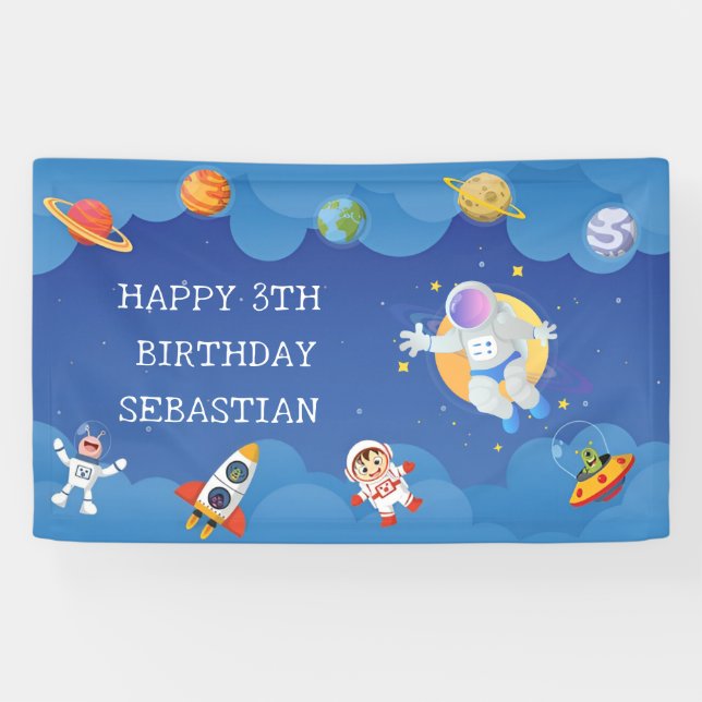 Raumfahrtgalaxie-Planeten Geburtstagsparty Banner (Horizontal)
