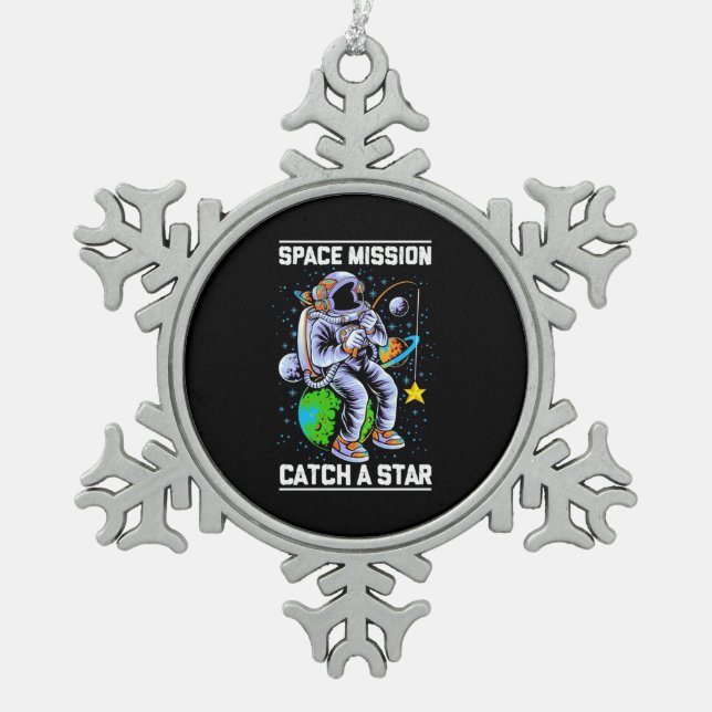Raumfahrtmission der Astronauten Schneeflocken Zinn-Ornament (Vorderseite)