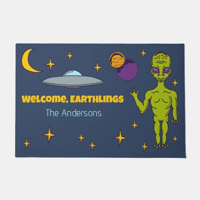 Raumfahrtpolitik - Alien mit Flying Saucer Persona Fußmatte (Vorderseite)