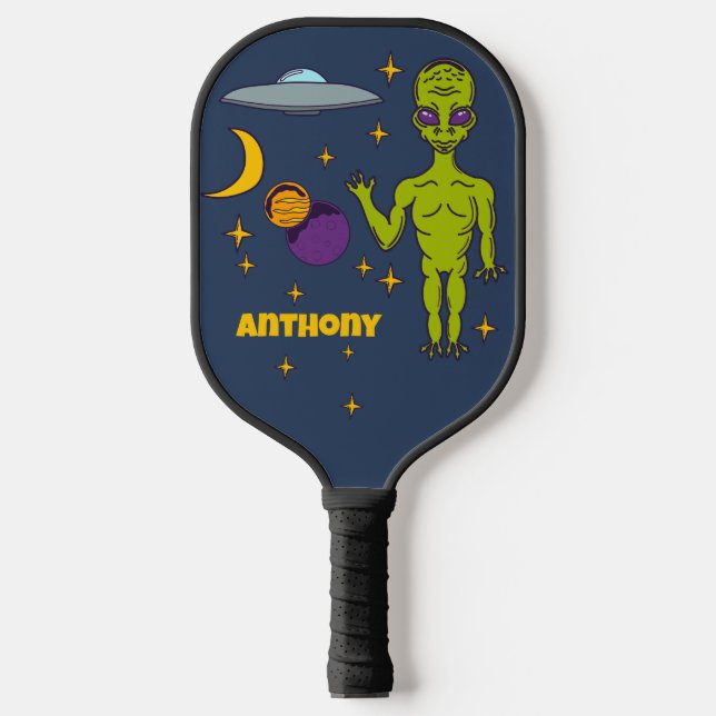 Raumfahrtpolitik - Alien mit Flying Saucer Persona Pickleball Schläger (Vorderseite)