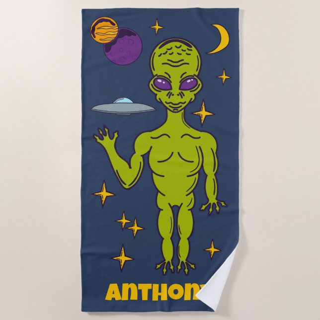 Raumfahrtpolitik - Alien mit Flying Saucer Persona Strandtuch (Vorderseite)