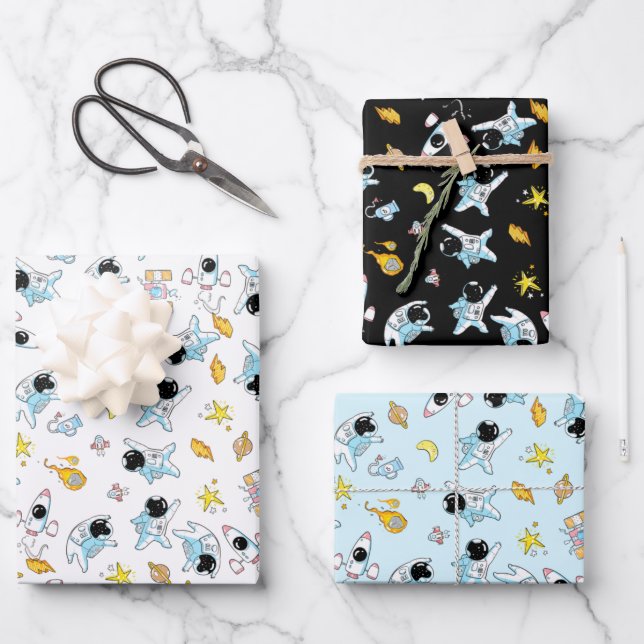 Raumfahrtthema Geschenkpapier Set (Vorderseite)