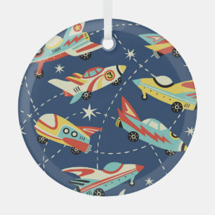 Raumfahrzeuge: Vintag dunkelblau. Ornament Aus Glas