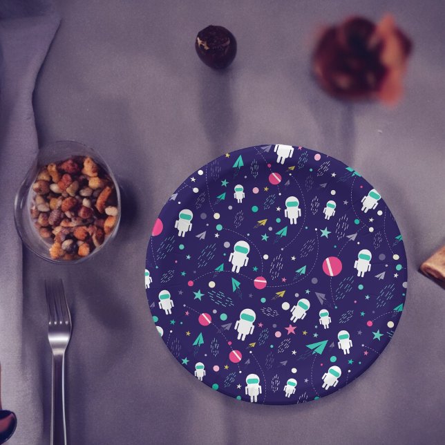 Raumflugzeug-Cartoon-Muster Pappteller (planet space astronaut,birthday,wedding,baby shower,special occasion event paper plate party supplie)
