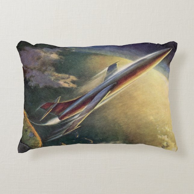 Raumflugzeug-Erde der Vintagen Science Fiction Dekokissen (Vorderseite)