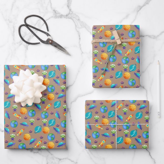Raumforscher auf Light Brown Geschenkpapier Set (Vorderseite)
