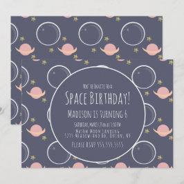 Raumgalaxie Rosa Mondfussensterne Geburtstag Einladung