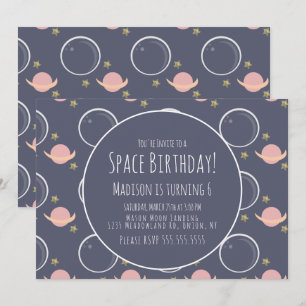 Raumgalaxie Rosa Mondfussensterne Geburtstag Einladung