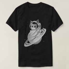 Raumkatze Astronaut mit Planet Saturn T-Shirt