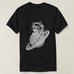 Raumkatze Astronaut mit Planet Saturn T-Shirt